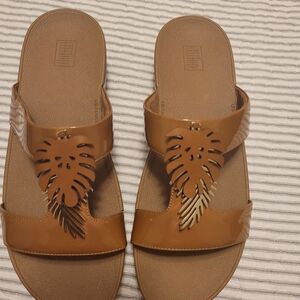 Fitflop Tan Sandals with Leaf Cutout Design